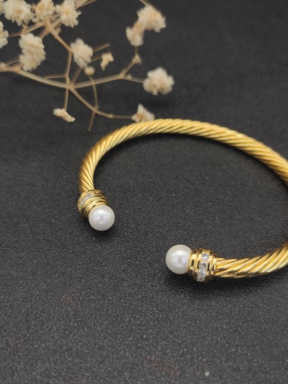 David Yurman 5mm Gold Diamond Pearl Bangle - Picture 5 of 7